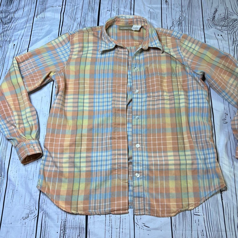 Liz Claiborne Pastel Plaid Button Down Shirt Long Sleeve Casual Spring sz‎ small
